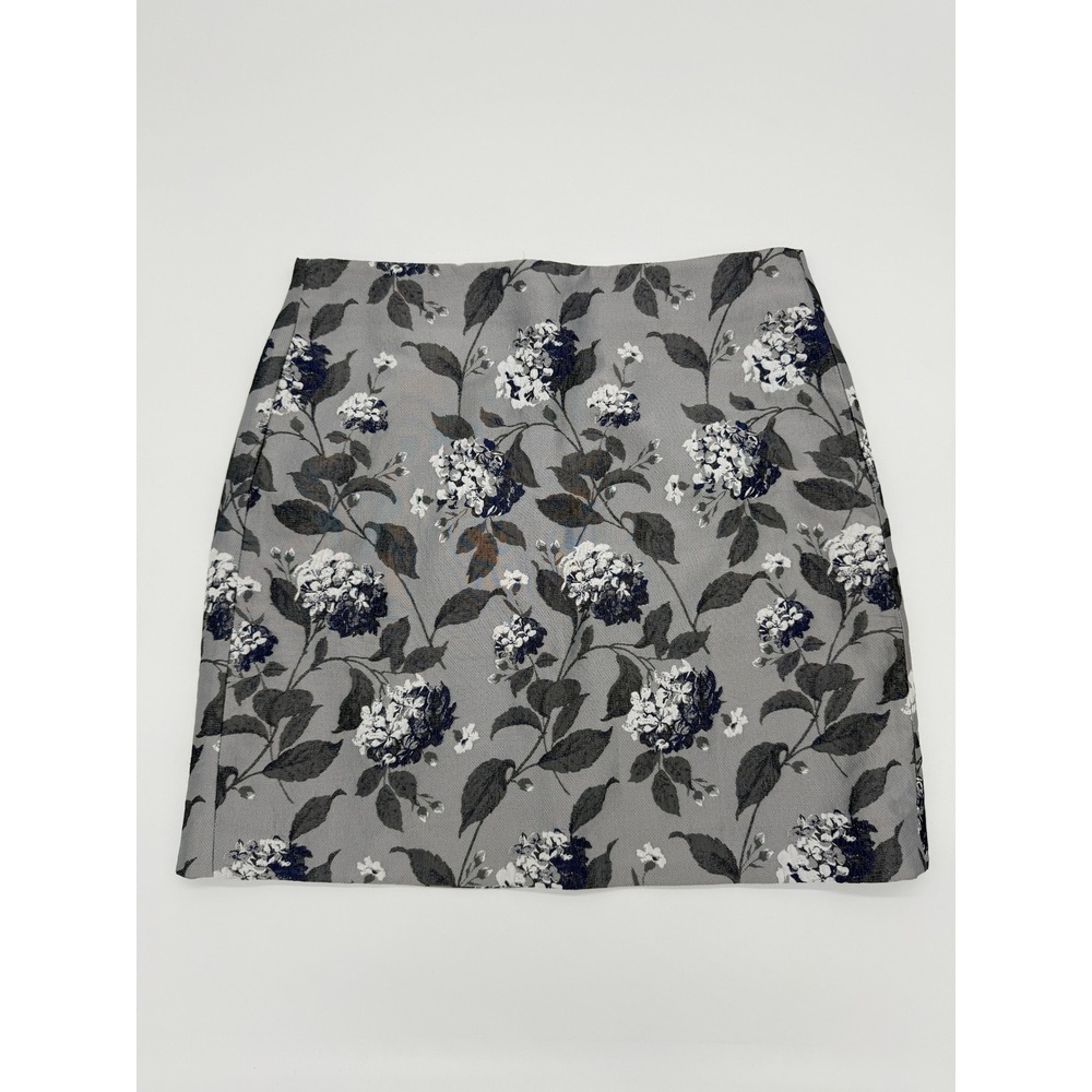 LOFT Floral Jacquard Mini Skirt Grey Navy Hydrangea Botanical Textured Print